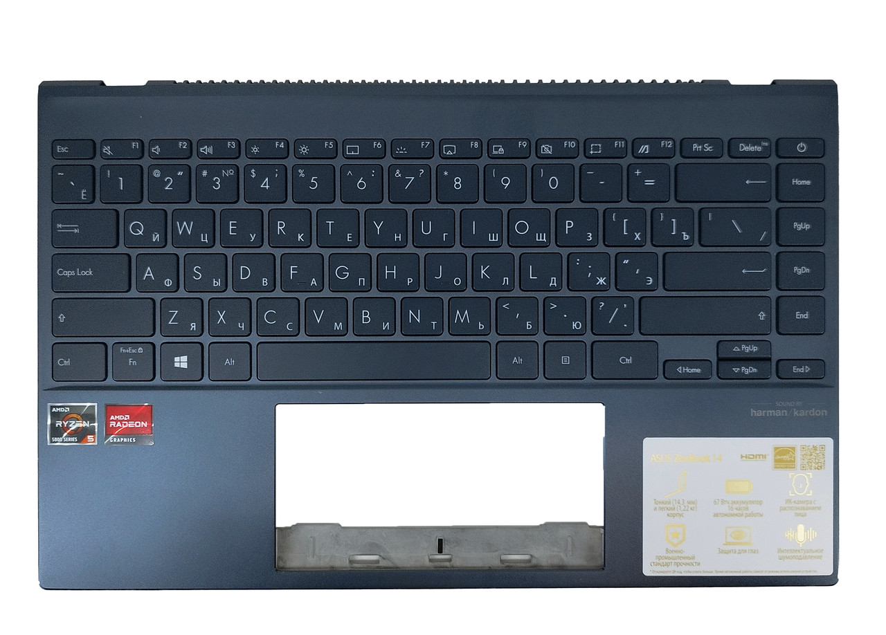 Верхняя часть корпуса (Palmrest) Asus ZenBook UX425 с клавиатурой, c подсветкой, серый, RU - фото 1 - id-p187529390