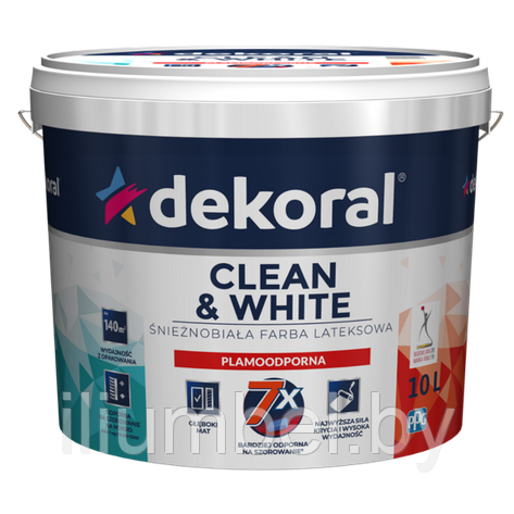 Краска латексная грязеотталкивающая Clean&White Dekoral 5л, фото 2