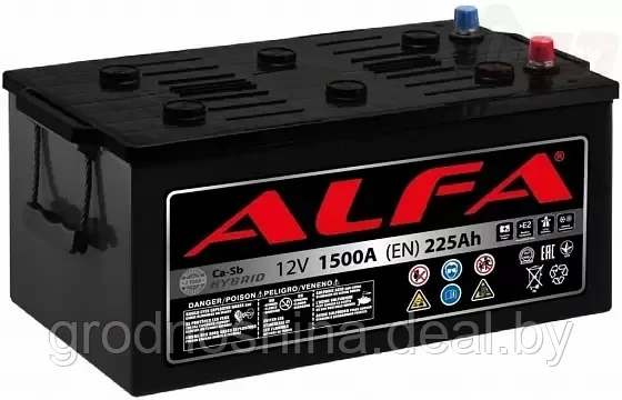 Аккумулятор ALFA 6СТ-225  (225 Ah), 1500а, 518х274х227 мм.