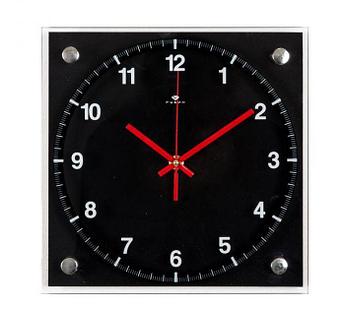 Настенные кварцевые стрелочные интерьерные квадратные часы для дома РУБИН 2525-1243 черные на батарейках