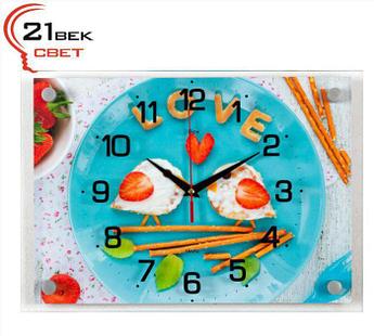 Настенные кварцевые интерьерные стрелочные часы-картина прямоугольной формы 21 ВЕК 2535-1014 на кухню