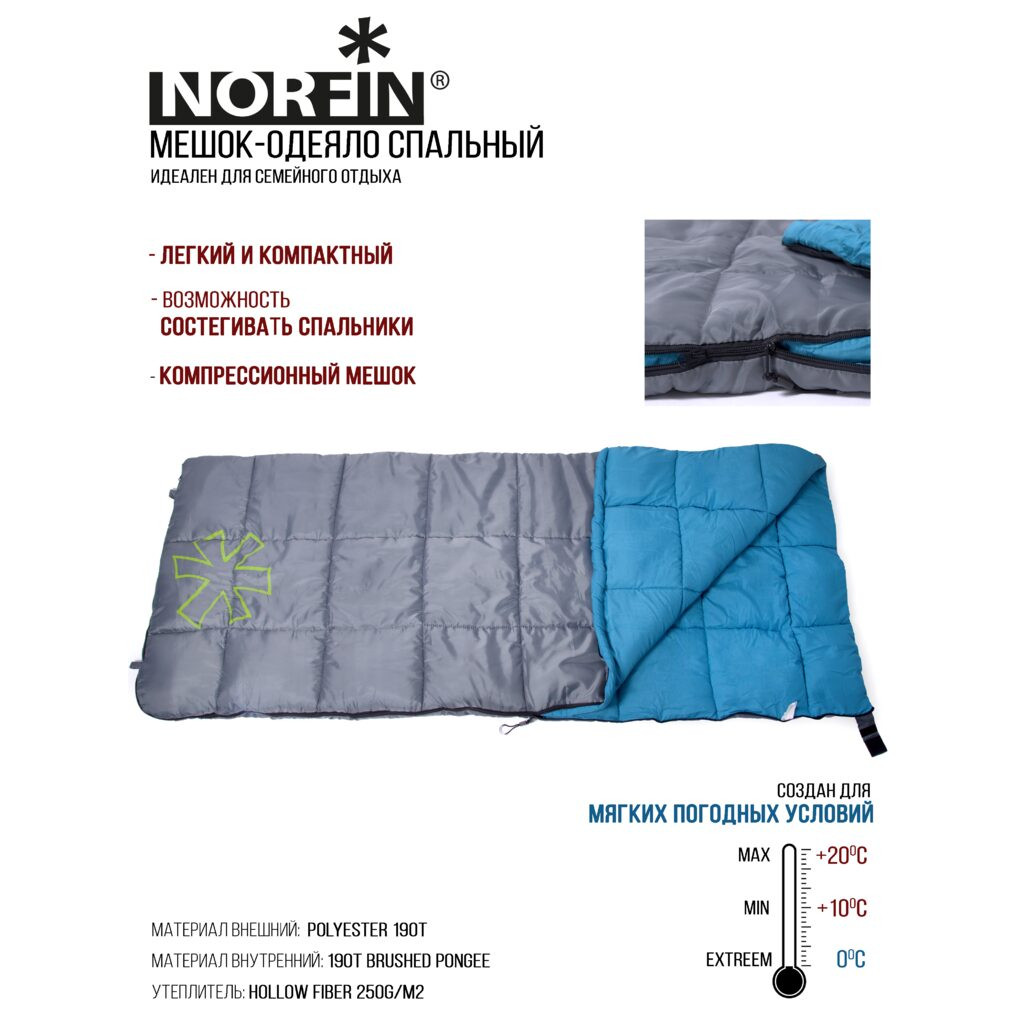 Мешок-одеяло спальный Norfin ALPINE COMFORT 250 L - фото 2 - id-p188492431