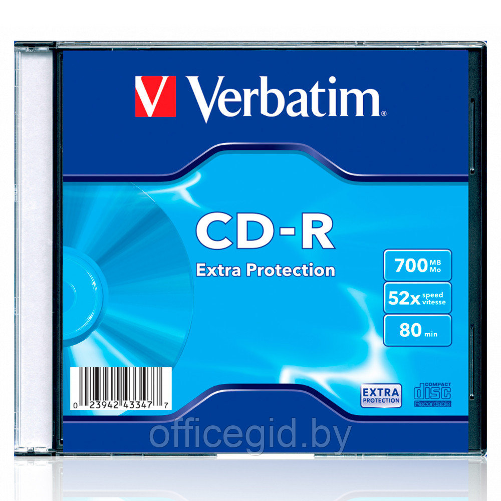 Диск Verbatim "Extra Protection Slim", CD-R, 0.7 гб, тонкий футляр (slim case), 1 шт