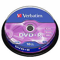 Диск Verbatim на шпинделе, DVD+R, 4.7 гб, круглый бокс, 10 шт