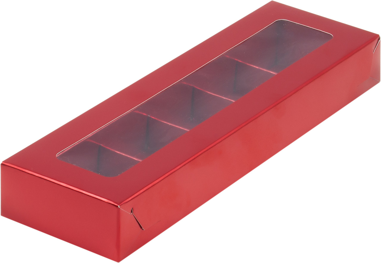 Коробка для 5 конфет с окном Красная, 235х70х h30 мм - фото 1 - id-p117755892