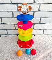 Детская пирамидка "Мартышка" со спиральным спуском и шариками-погремушками, арт. 5296565