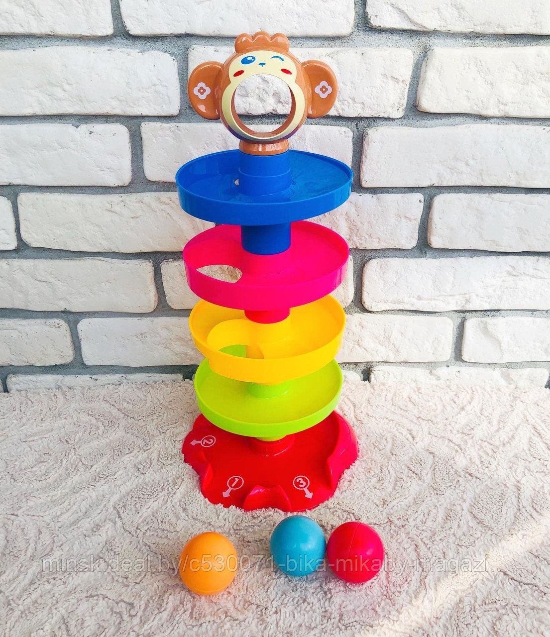 Детская пирамидка "Мартышка" со спиральным спуском и шариками-погремушками, арт. 5296565 - фото 1 - id-p188487660