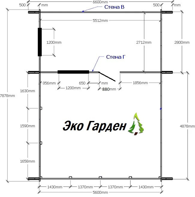 Дом с навесом 5,8 х 7,7 м из профилированного бруса, толщиной 44мм (базовая комплектация) - фото 2 - id-p184452524