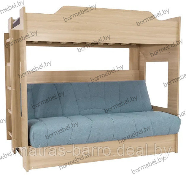 Кровать двухъярусная с диван-кроватью в цвете дуб сонома (чехол Ковер 70)