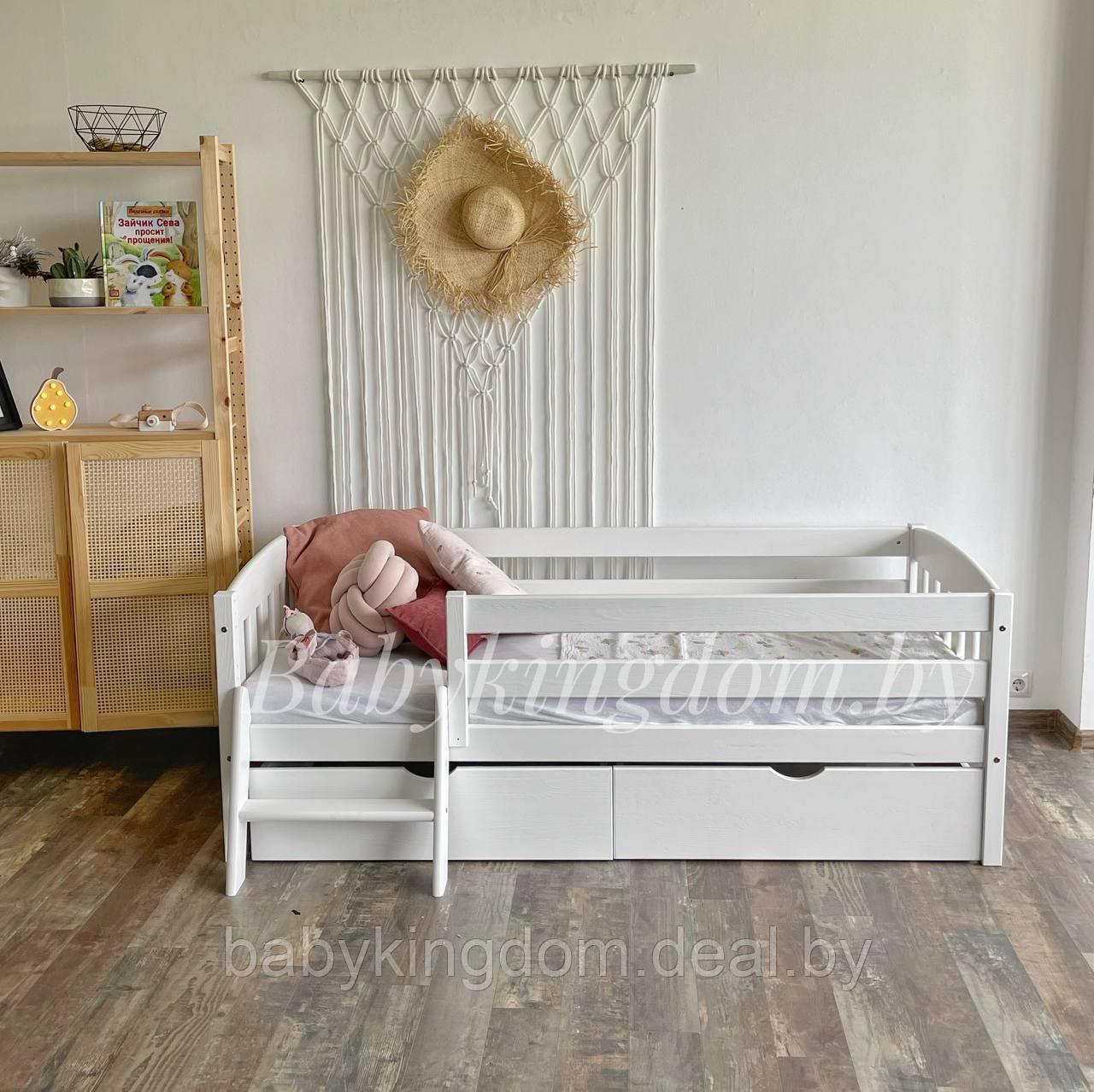 Односпальная кровать "Эрни Литтл" из массива сосны с лесенкой и ящиками 90х200 - фото 5 - id-p188561660