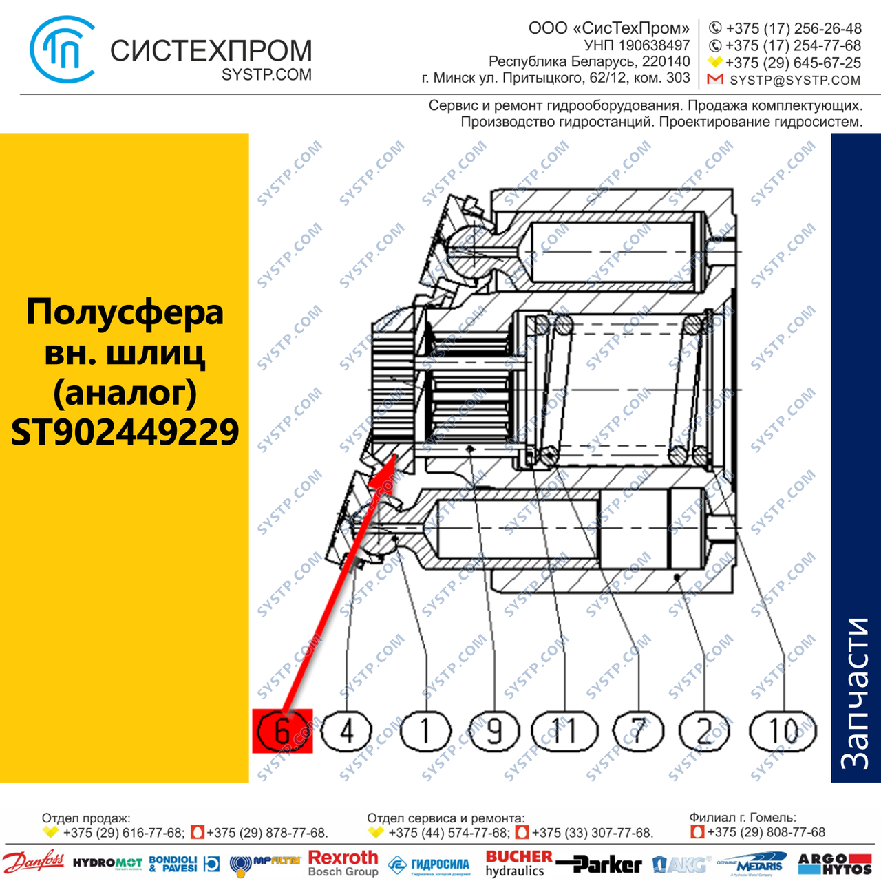 Полусфера ST902449229 запасная часть насоса A10CNO45 - фото 1 - id-p188566314