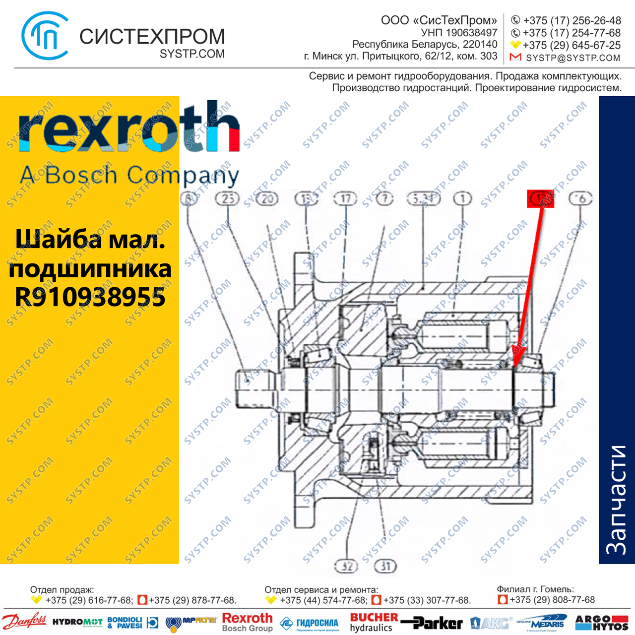 R910938955 Шайба малого подшипника запасная часть насоса A10CNO63