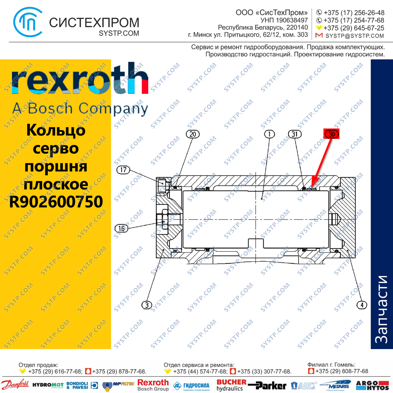 Кольцо серво поршня плоское R902600750 запасная часть насоса A4VG56