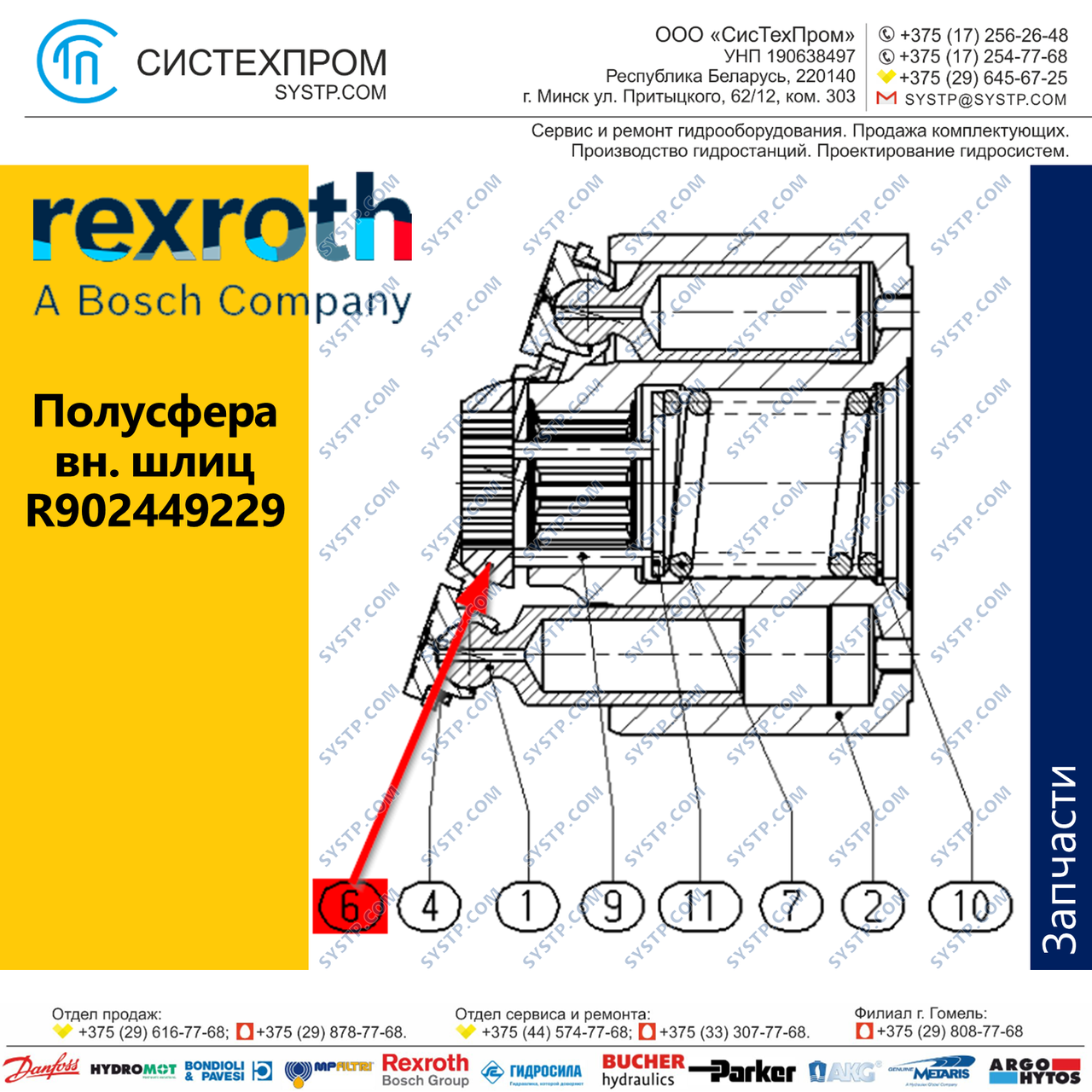 Полусфера шлицевая R902449229 запасная часть насоса A10CN045 - фото 1 - id-p188566622