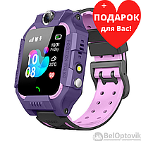 Часы детские Smart Watch Kids Baby Watch Q88 Фиолетовый корпус - черный ремешок