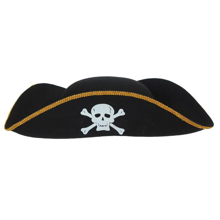 Карнавальная шляпа треуголка «Пират» с вышивкой для взрослых Страна Карнавалия - фото 2 - id-p188587686