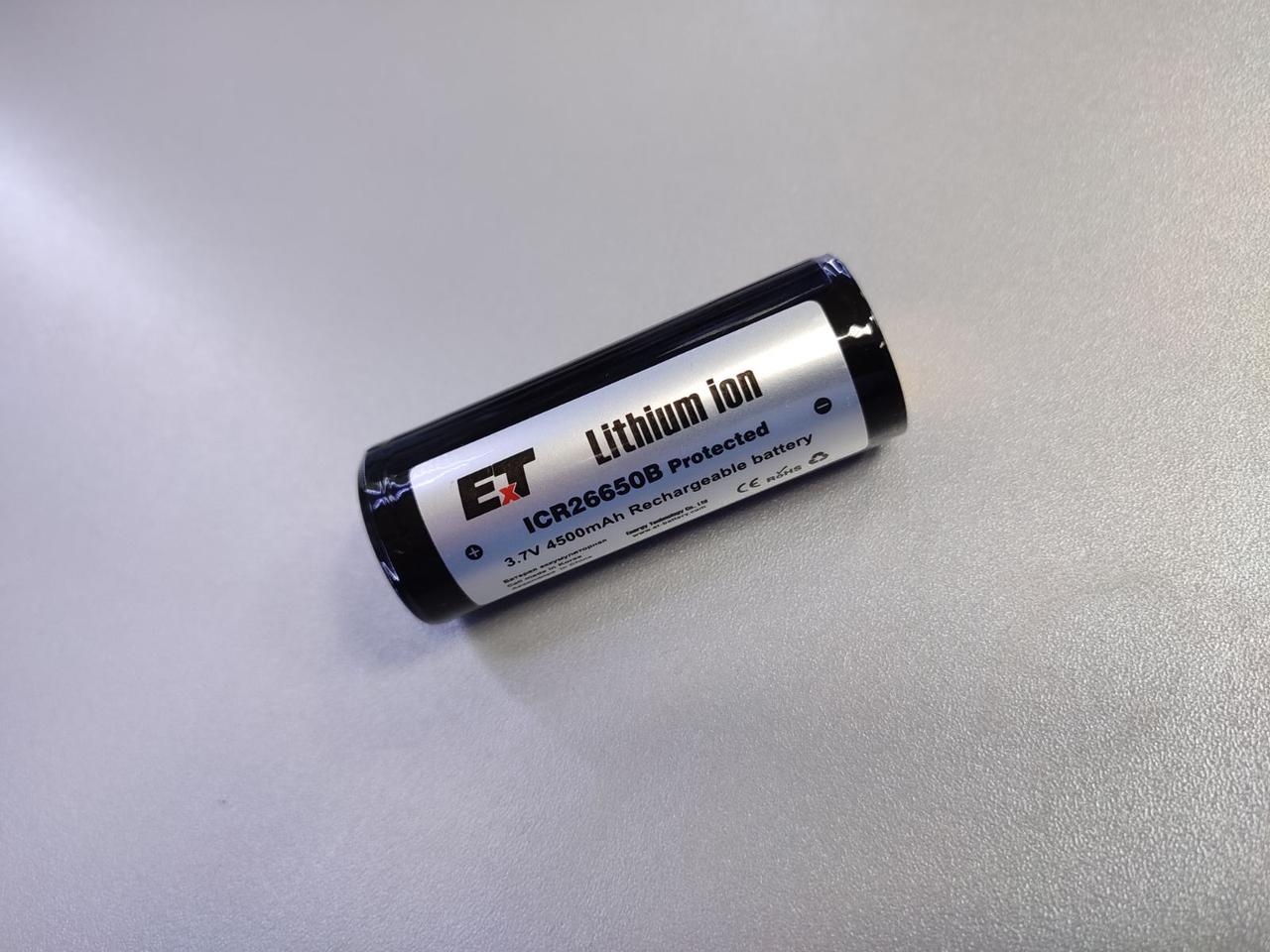 Аккумулятор 26650 4500mAh - ET ICR26650B-PCM с защитой, 26x65мм, 3.7v, Li-Ion, + контакт высокий - фото 3 - id-p188587992