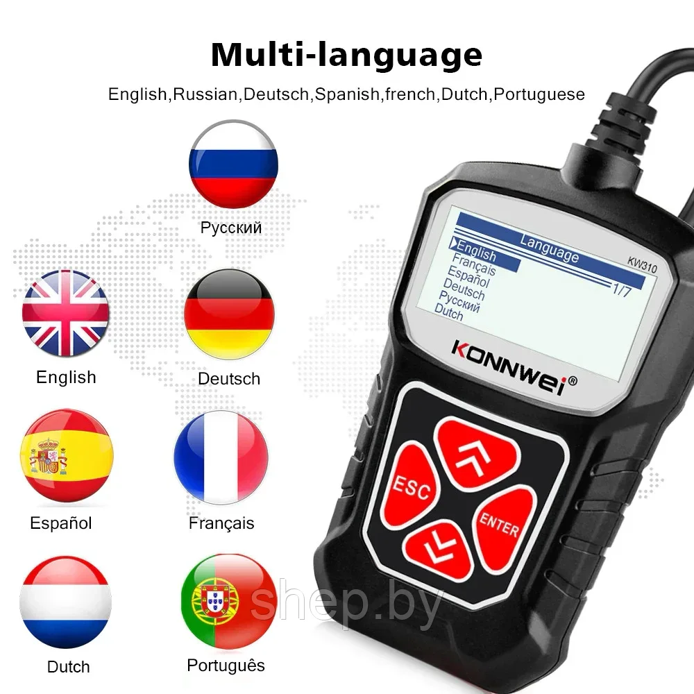 Автомобильный сканер Konnwei KW310 (OBD2. Встроенная библиотека ошибок) - фото 5 - id-p188595155