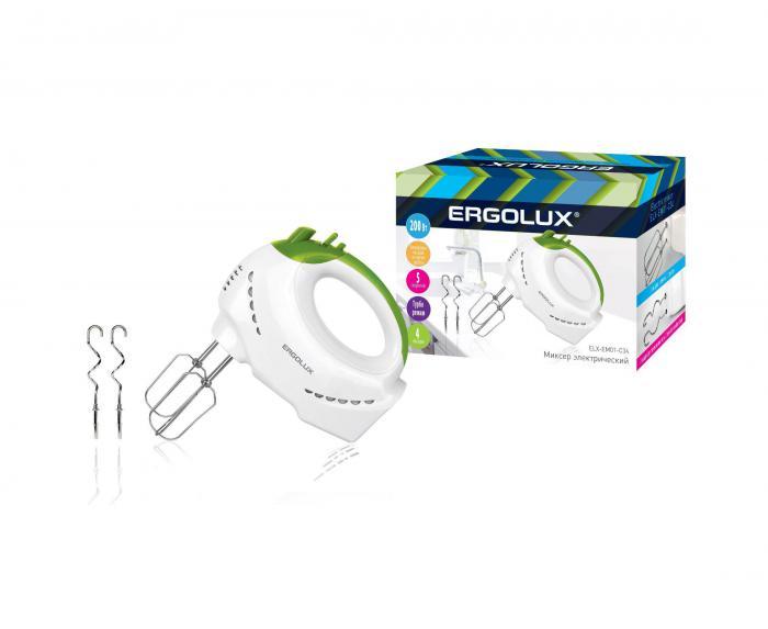 Кухонный электрический миксер ручной бытовой для теста ERGOLUX ELX-EM01-C34 бело-салатовый
