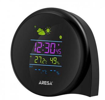 Цифровая настольная погодная метеостанция-часы ARESA AR-1401 с выносным датчиком цветным дисплеем