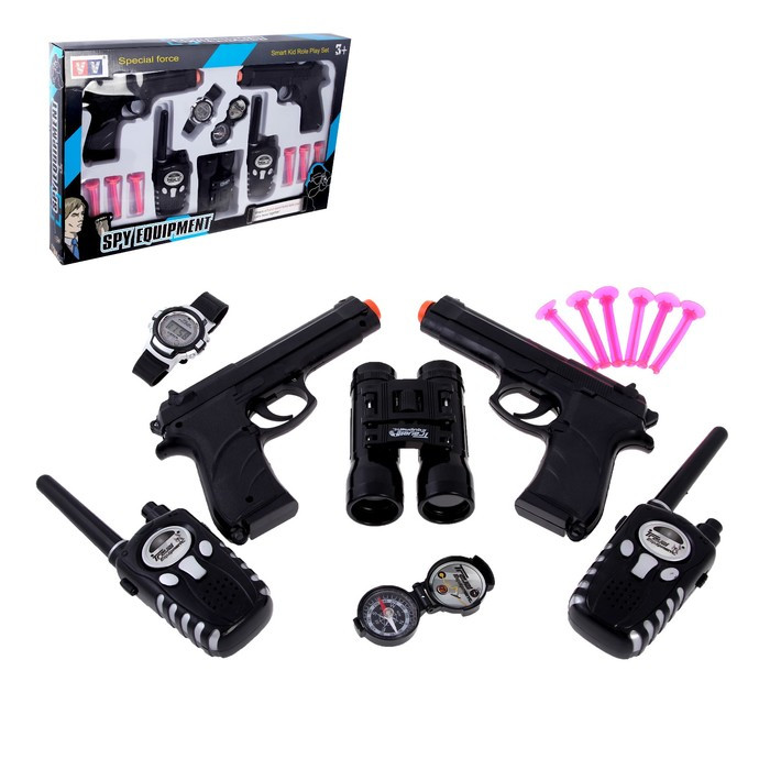 Игровой набор шпиона «Двойной агент»: 2 пистолета, 2 рации, часы, компас, бинокль - фото 1 - id-p188614426