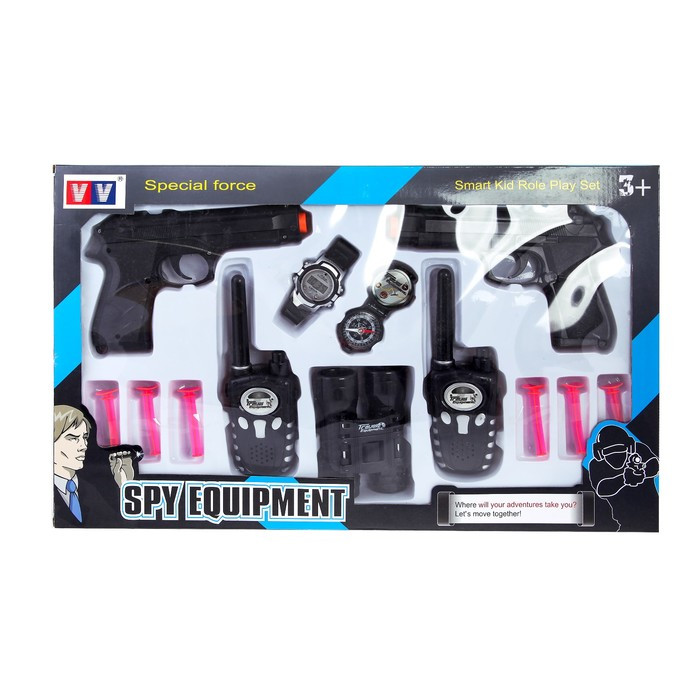 Игровой набор шпиона «Двойной агент»: 2 пистолета, 2 рации, часы, компас, бинокль - фото 4 - id-p188614426