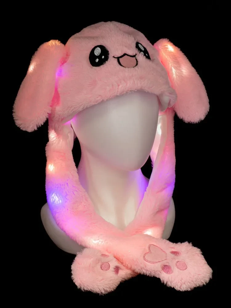 Шапка зайчик светящаяся с двигающимися ушками, розовая - фото 9 - id-p188624053