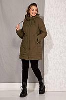 Женская осенняя зеленая большого размера куртка Beautiful&Free 4097 хаки 54р.