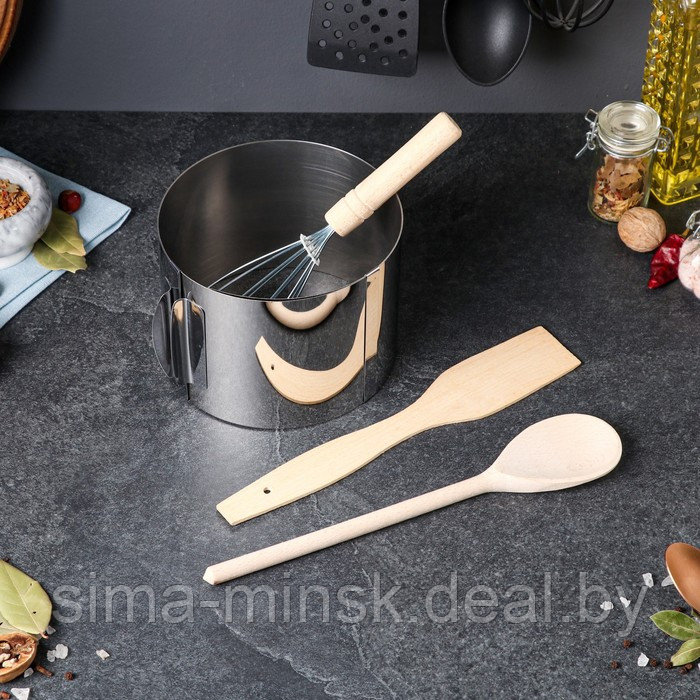 Подарочный набор кухонных принадлежностей, 4 предмета: раздвижная форма, лопатка, ложка, венчик - фото 3 - id-p188633784
