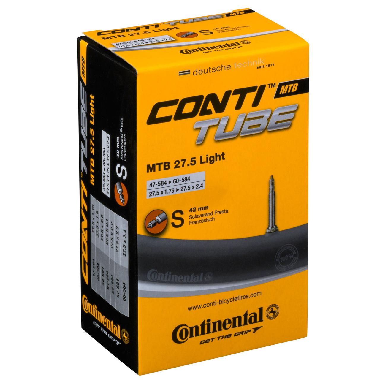 Камера Continental, MTB 27.5" Light, 47/62-584, S42 (Presta), в упаковке