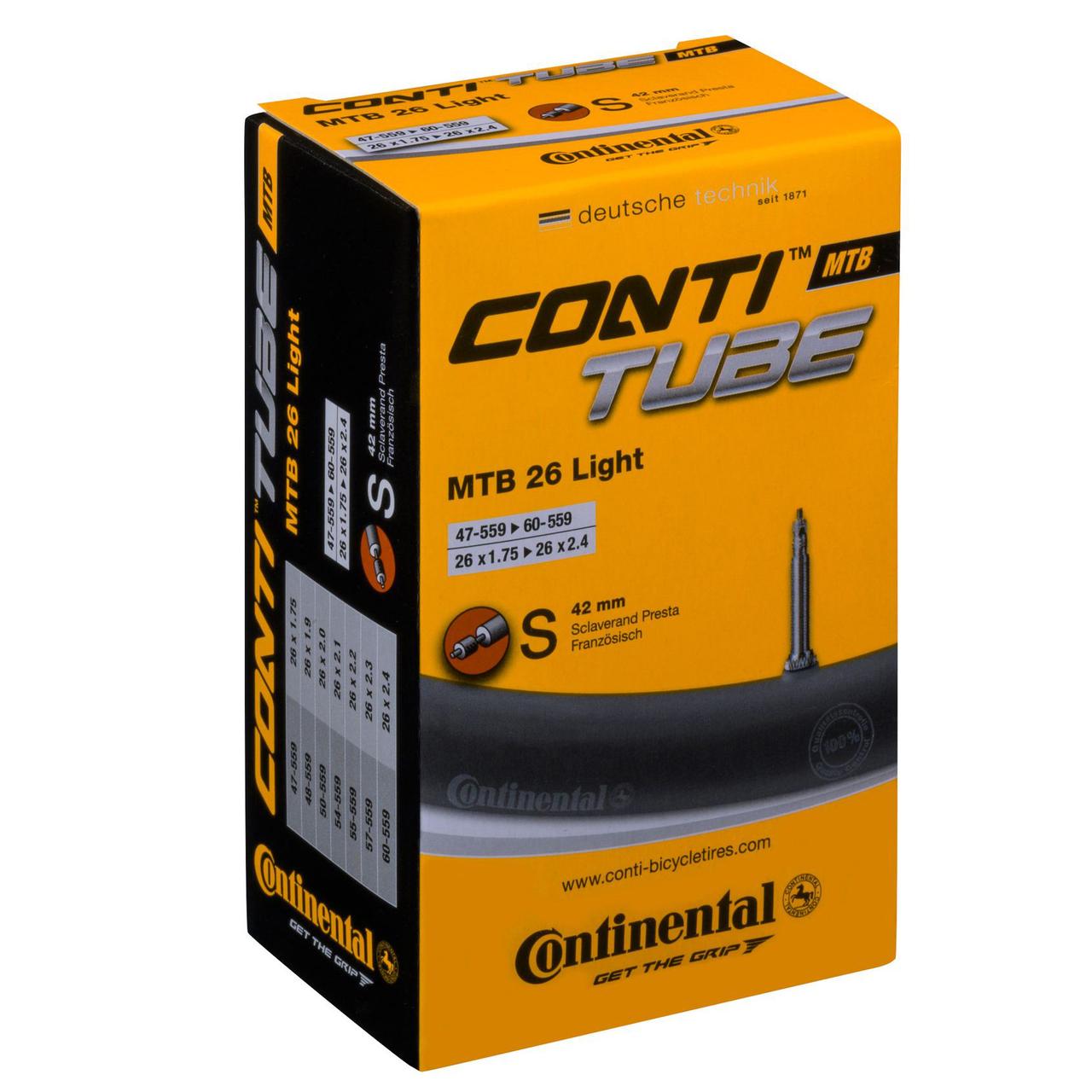 Камера Continental, MTB 26" Light, 47/62-559, S42 (Presta), в упаковке