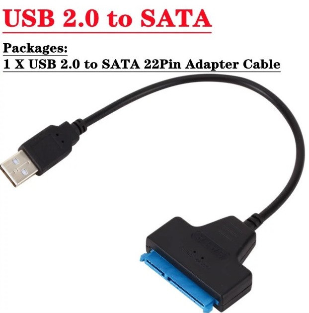 Кабель-переходник USB2.0 на SATA 22pin, для жестких дисков