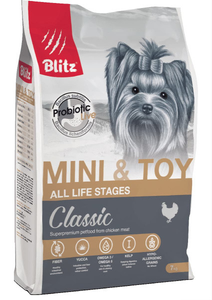 Сухой корм для собак Blitz Classic Mini & Toy Breeds Dog All Life Stages 7 кг - фото 1 - id-p188620391