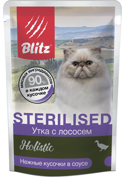 Влажный корм для кошек Blitz Holistic Sterilised Cat in Gravy (утка, лосось) 85 гр - фото 1 - id-p188620419