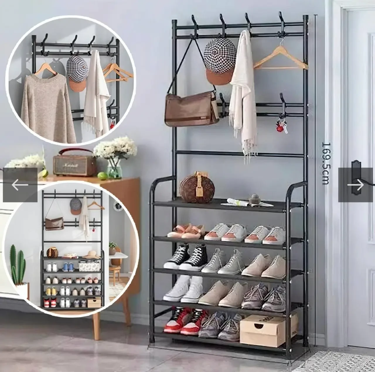 Вешалка-полка с крючками для одежды в прихожую New Simple floor Clothes Rack 5 ярусов 175х60х28 см. - фото 1 - id-p187425188