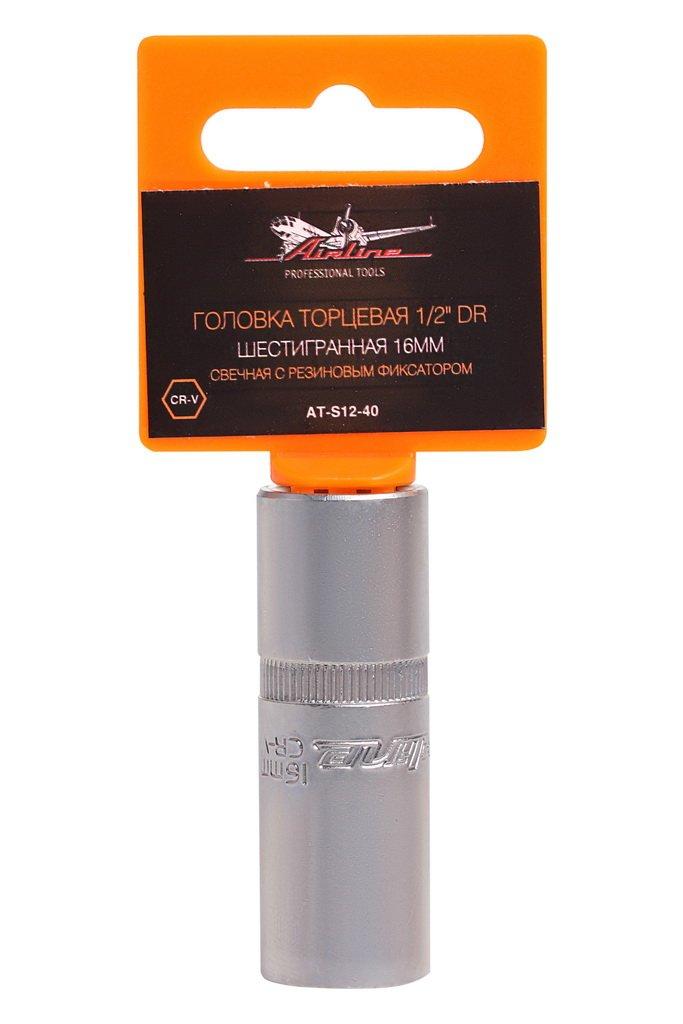 Головка торцевая 1/2" DR шестигранная 16мм свечная с резиновым фиксатором (AT-S12-40)