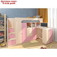 Детская кровать-чердак "Астра 11", цвет дуб молочный / розовый