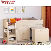 Детская кровать-чердак "Астра 9 V8", выдвижной стол, цвет дуб молочный/дуб молочный