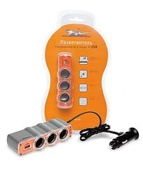 Прикуриватель-разветвитель на 3 гнезда + USB (оранжевый) (ASP-3U-03)