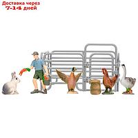 Набор фигурок, 7 предметов: фермер, кролик, утка, курица, гусь, ограждение-загон, инвентарь 706257