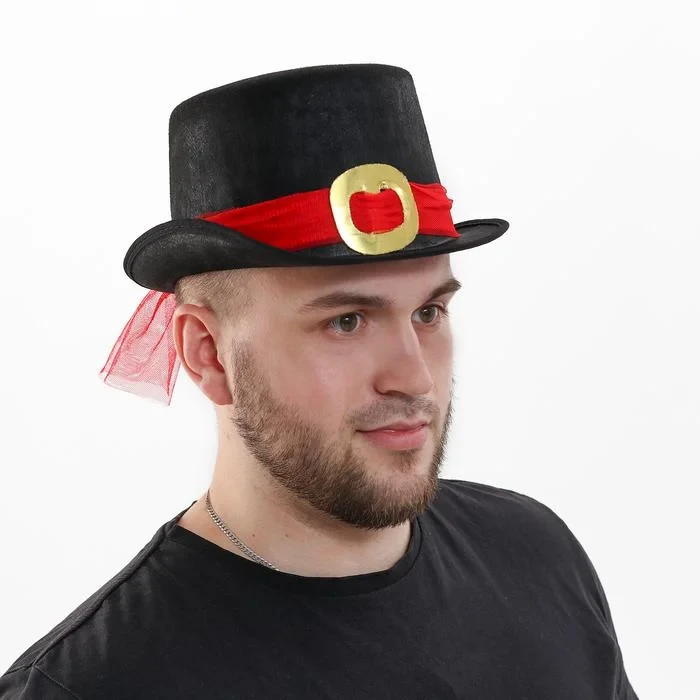 Карнавальная шляпка «Цилиндр» с красным ремешком - фото 1 - id-p188727517