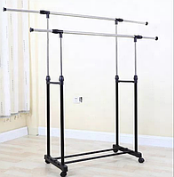 Двойная напольная передвижная стойка для одежды на колесиках DRYING RACK JH-2188A. Размер: 140х43х160см