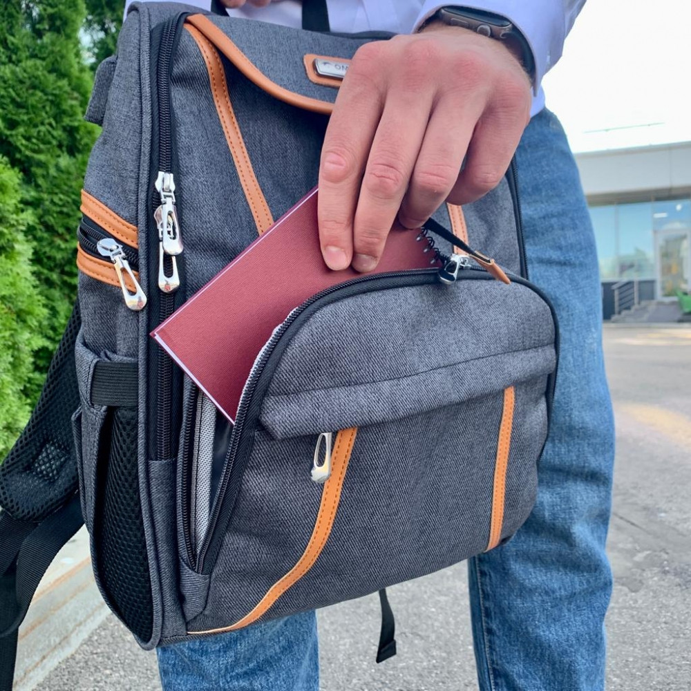 Спортивный стильный рюкзак OMASKA с USB / термо / непромокаемое отделение Серый - фото 2 - id-p186826244