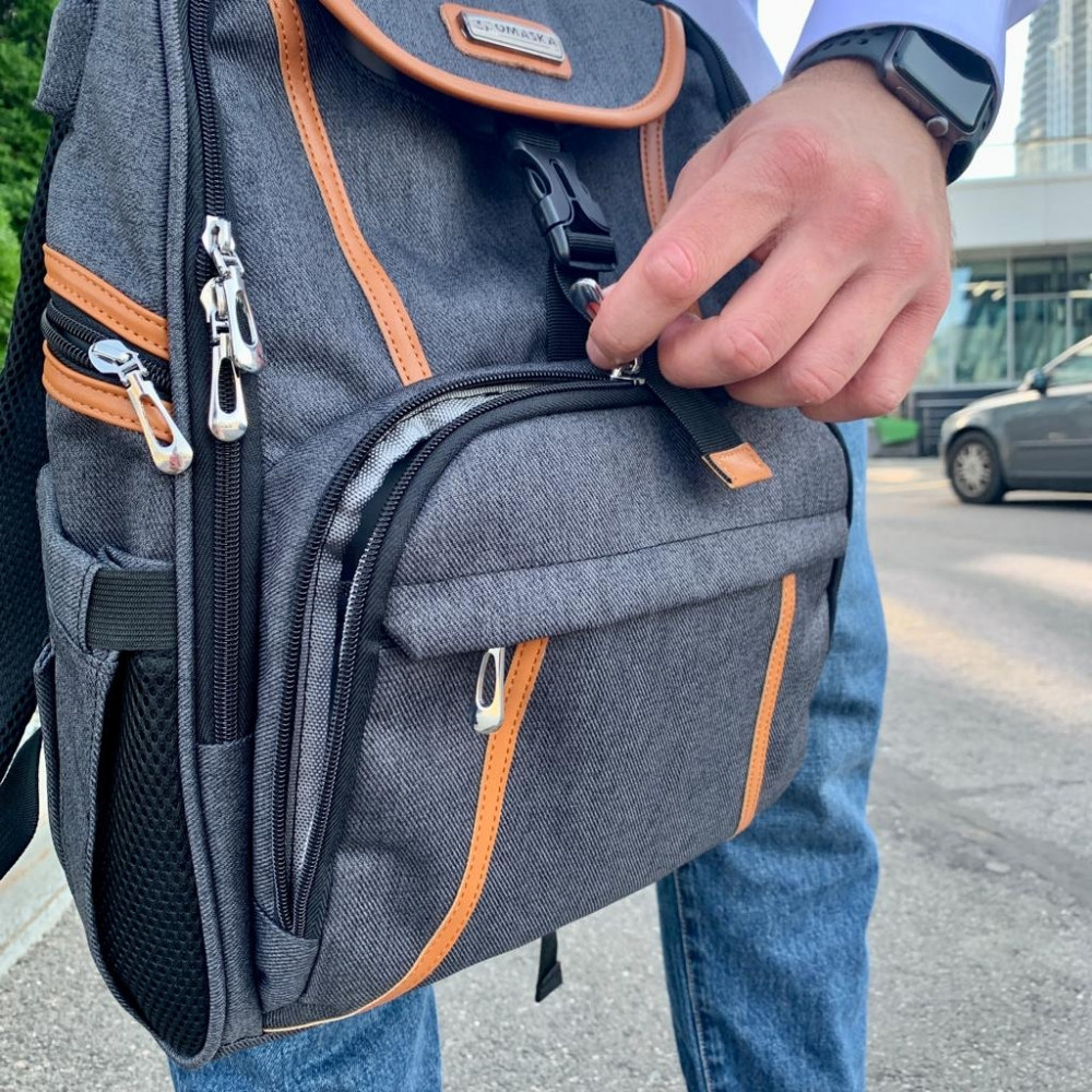 Спортивный стильный рюкзак OMASKA с USB / термо / непромокаемое отделение Серый - фото 8 - id-p186826244
