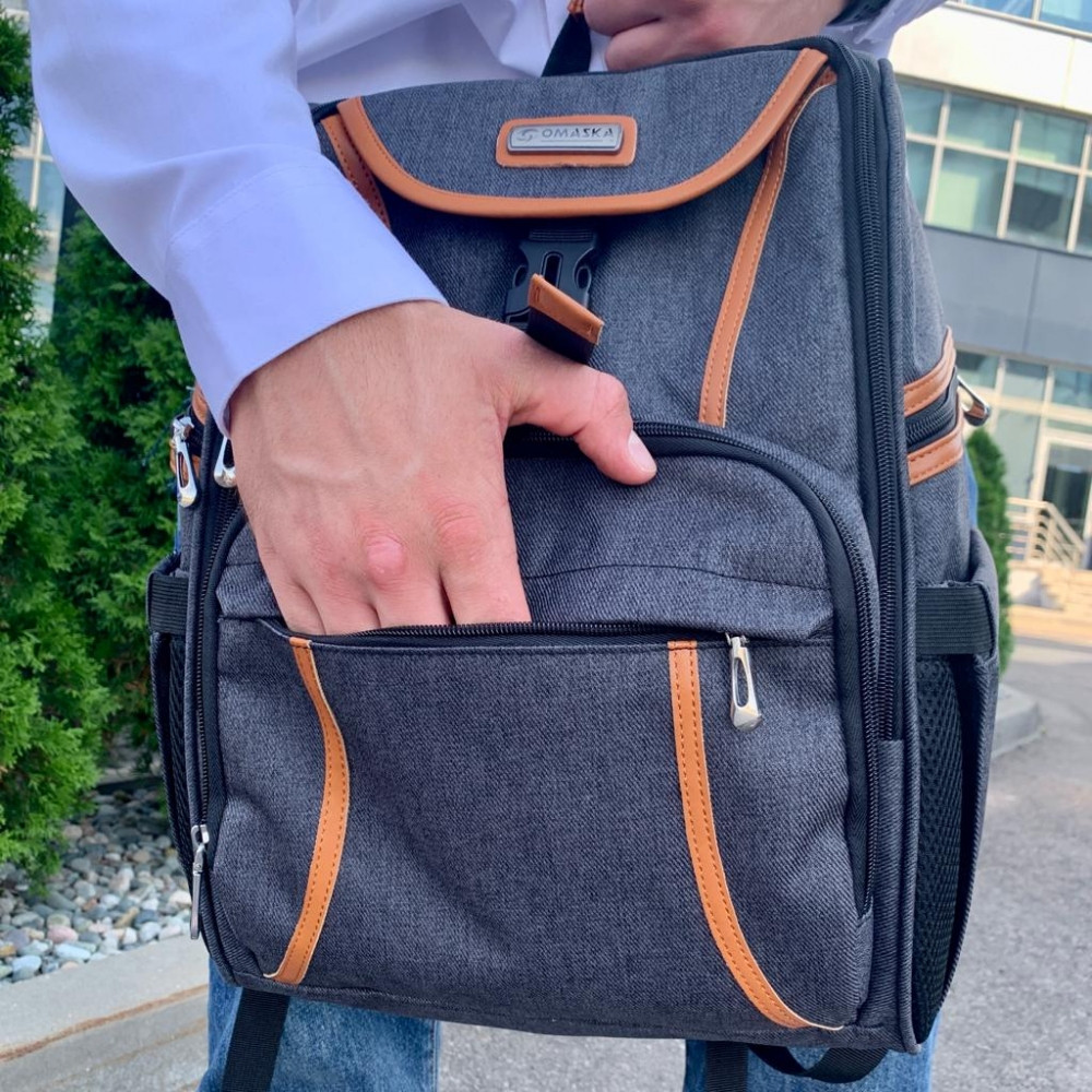 Спортивный стильный рюкзак OMASKA с USB / термо / непромокаемое отделение Серый - фото 3 - id-p186827706