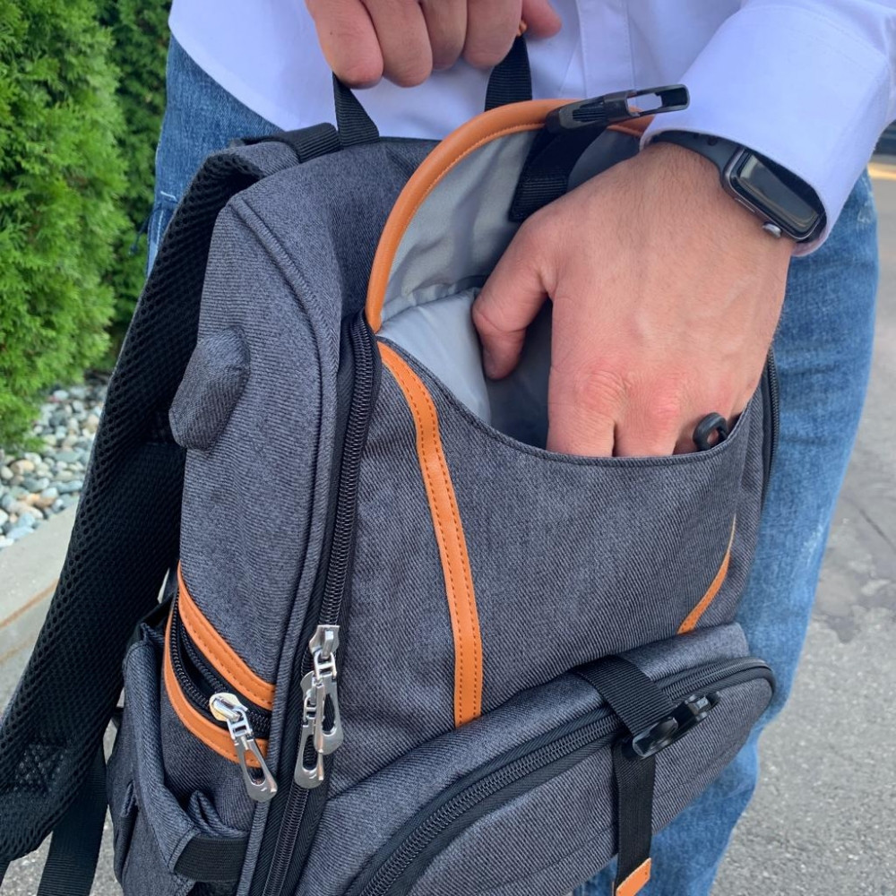 Спортивный стильный рюкзак OMASKA с USB / термо / непромокаемое отделение Серый - фото 9 - id-p186827706