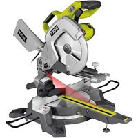 Пила торцовочная RYOBI EMS 254 L - 2000 Вт, 254 мм, ТСТ-полотно на 24 зуба, 2 фонаря, протяжка, 300х90