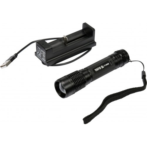 Фонарик 1204х27мм (6W, 500lm, 3.7V, USB, IPX7, zoom) "Yato" YT-08568