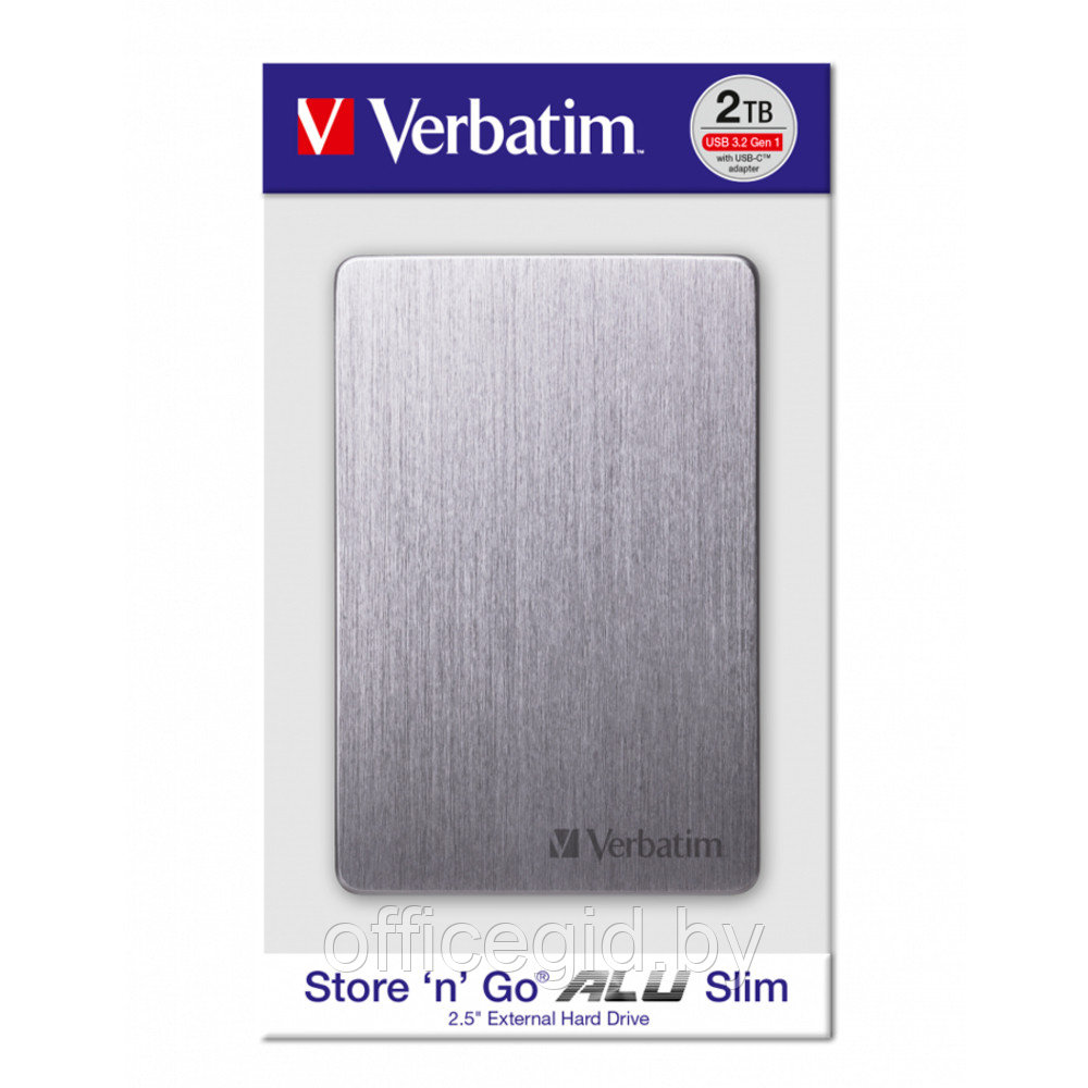 Внешний жесткий диск Verbatim "Store 'n' Go Alu Slim GEN1", 2 tb, usb 3.2, серый - фото 5 - id-p188886582