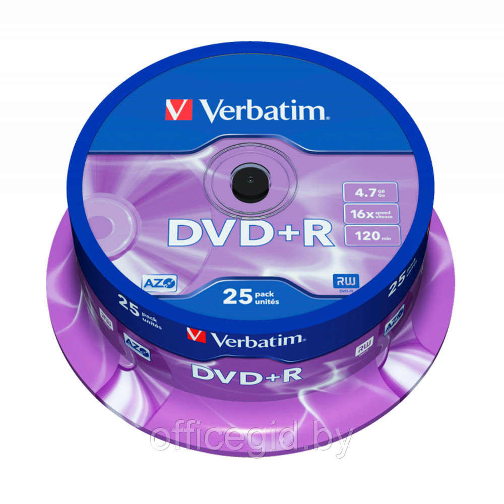 Диск Verbatim на шпинделе, DVD-R, 4.7 гб, круглый бокс, 25 шт